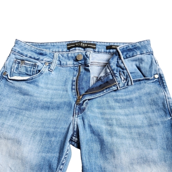 Guess slim tapered mid rise straight leg blue white demin Jean pants - Picture 3 of 11